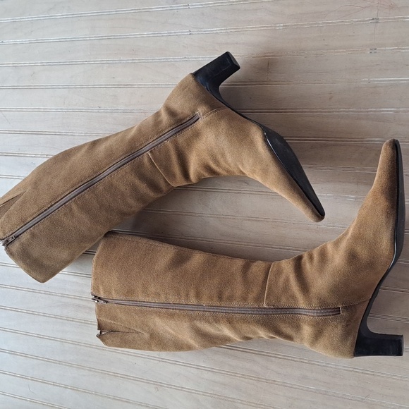 Chadwicks Vintage Suede Leather Knee-High Block Heel Camel Zip Short Heel Boots - Picture 4 of 16